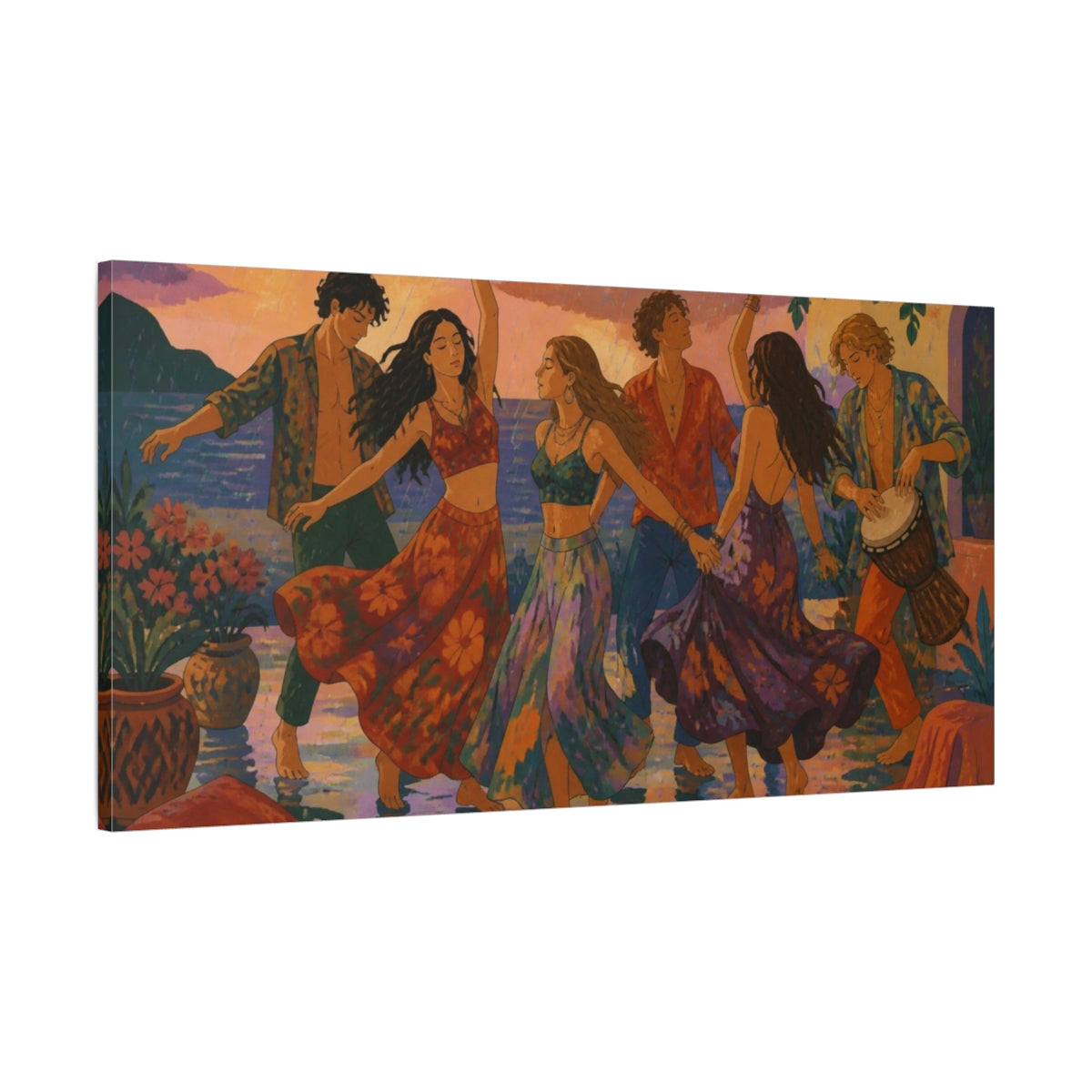Main Mockup. Boho Sunset Dancers shown as canvas print