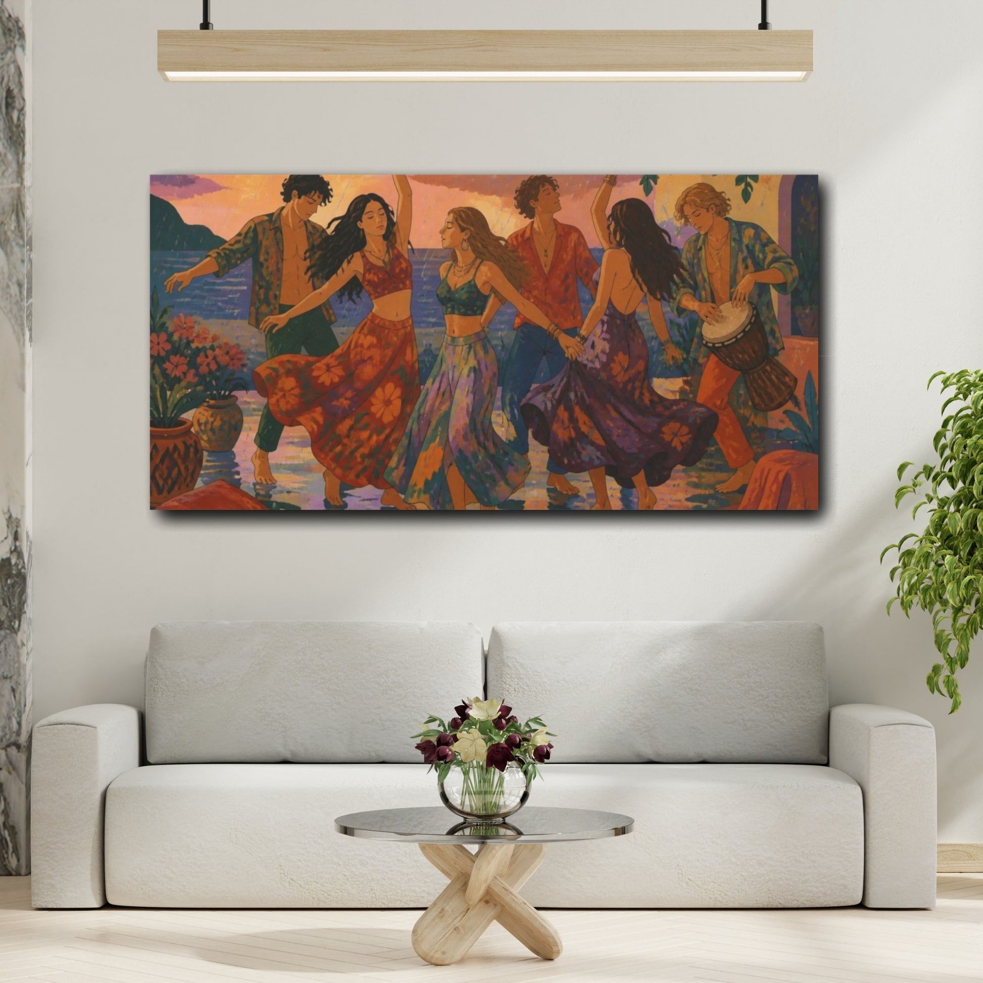 Mockup 2. Boho Sunset Dancers shown as canvas print