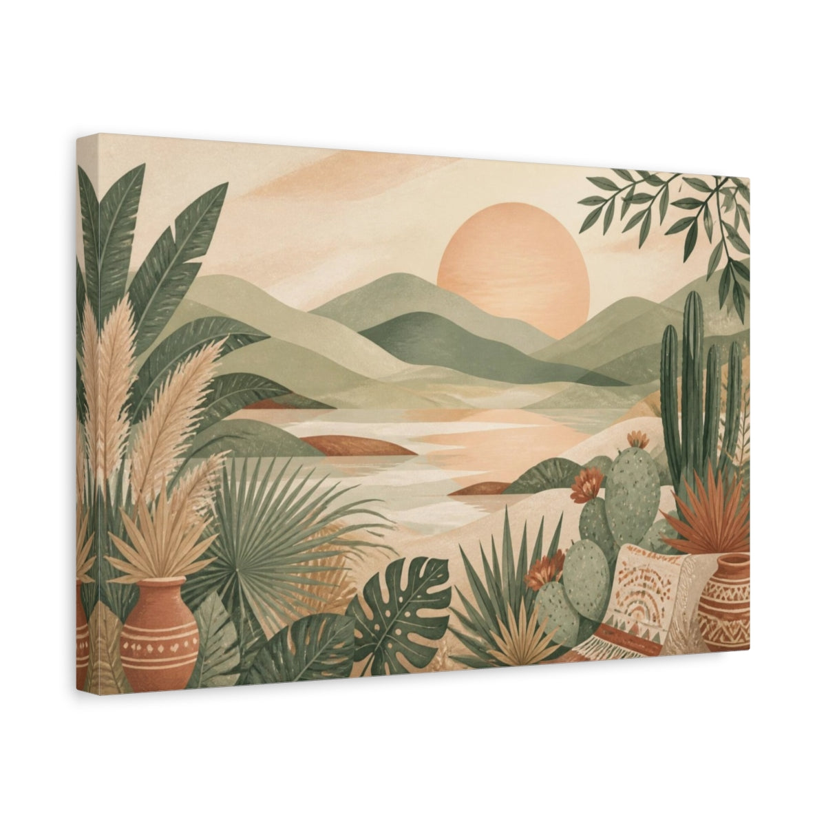 Side Mockup 4. Boho Sunset Landscape shown as canvas print
