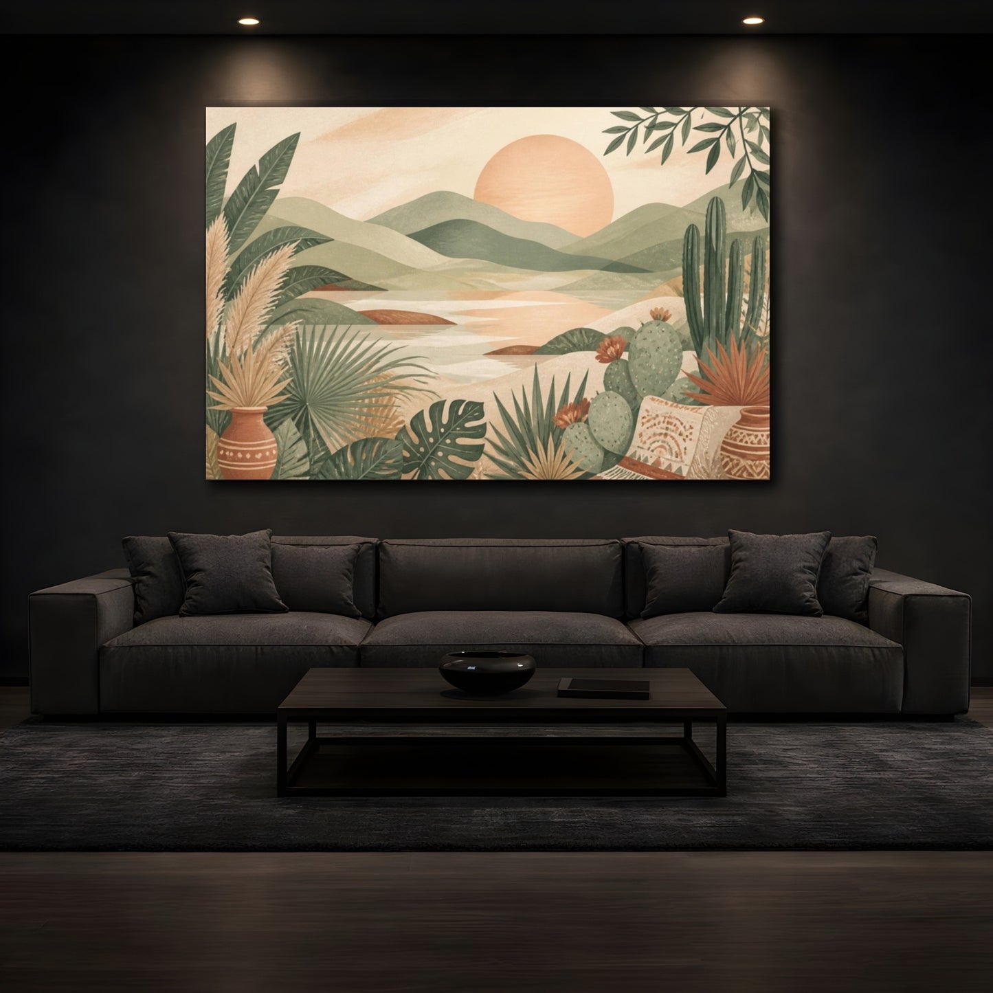 Mockup 3. Boho Sunset Landscape shown as canvas print