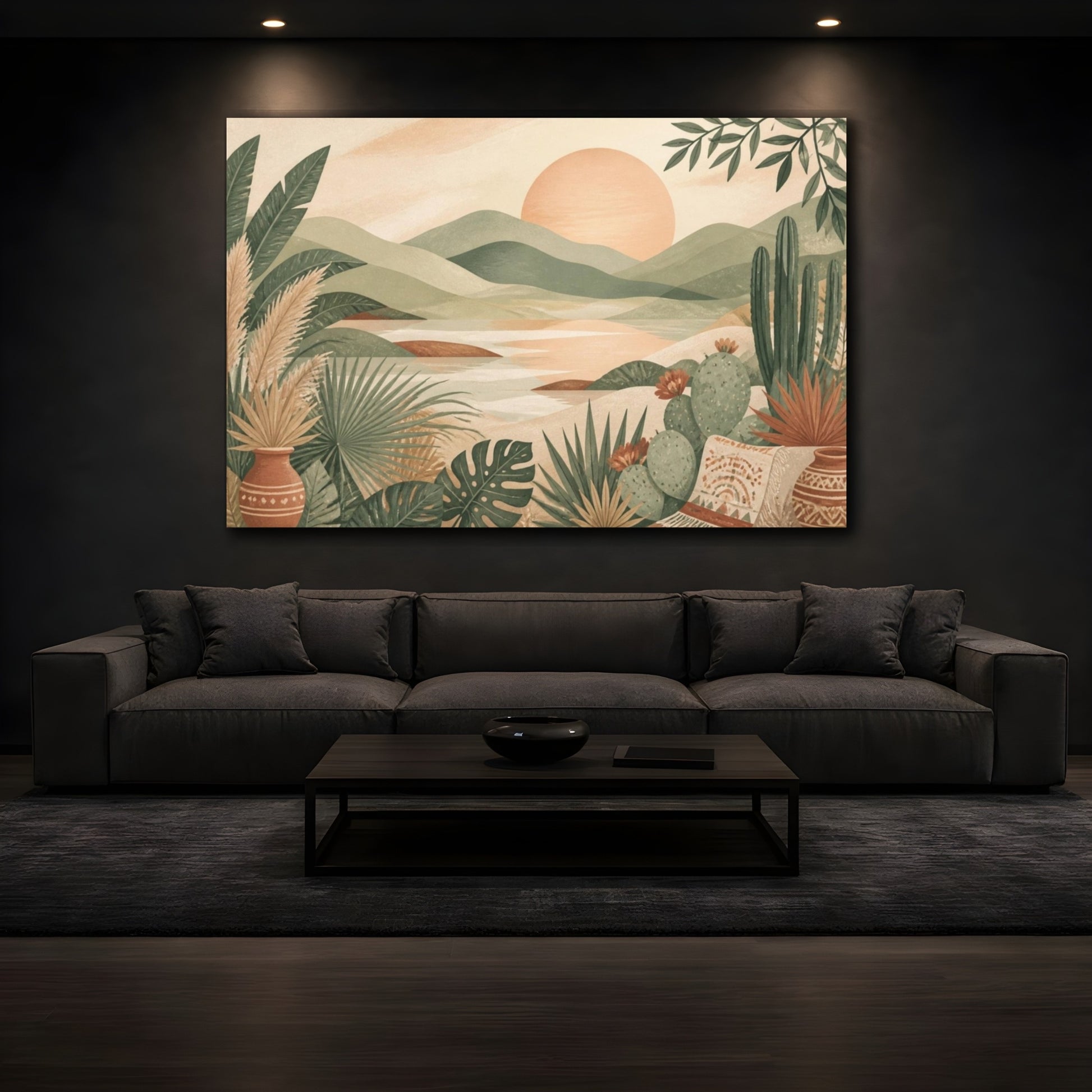 Mockup 3. Boho Sunset Landscape shown as canvas print