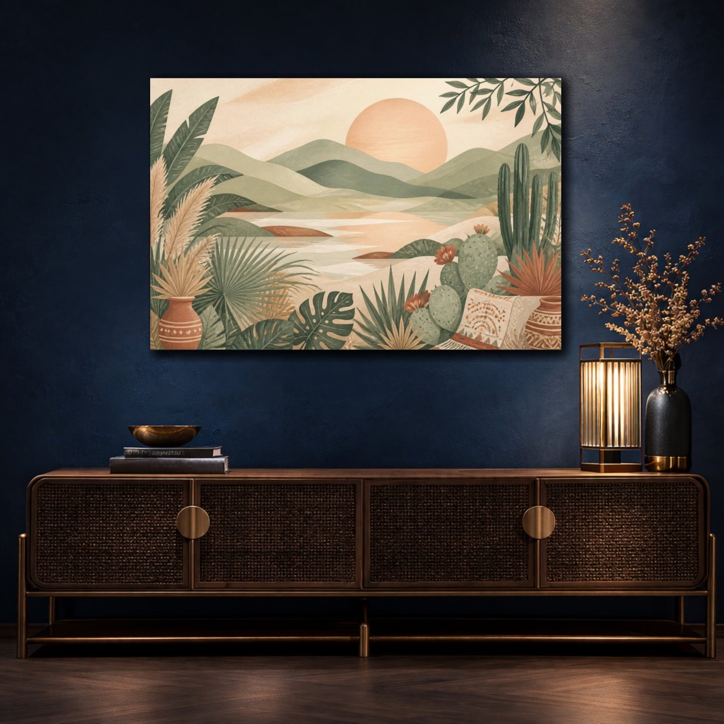 Mockup 4. Boho Sunset Landscape shown as canvas print
