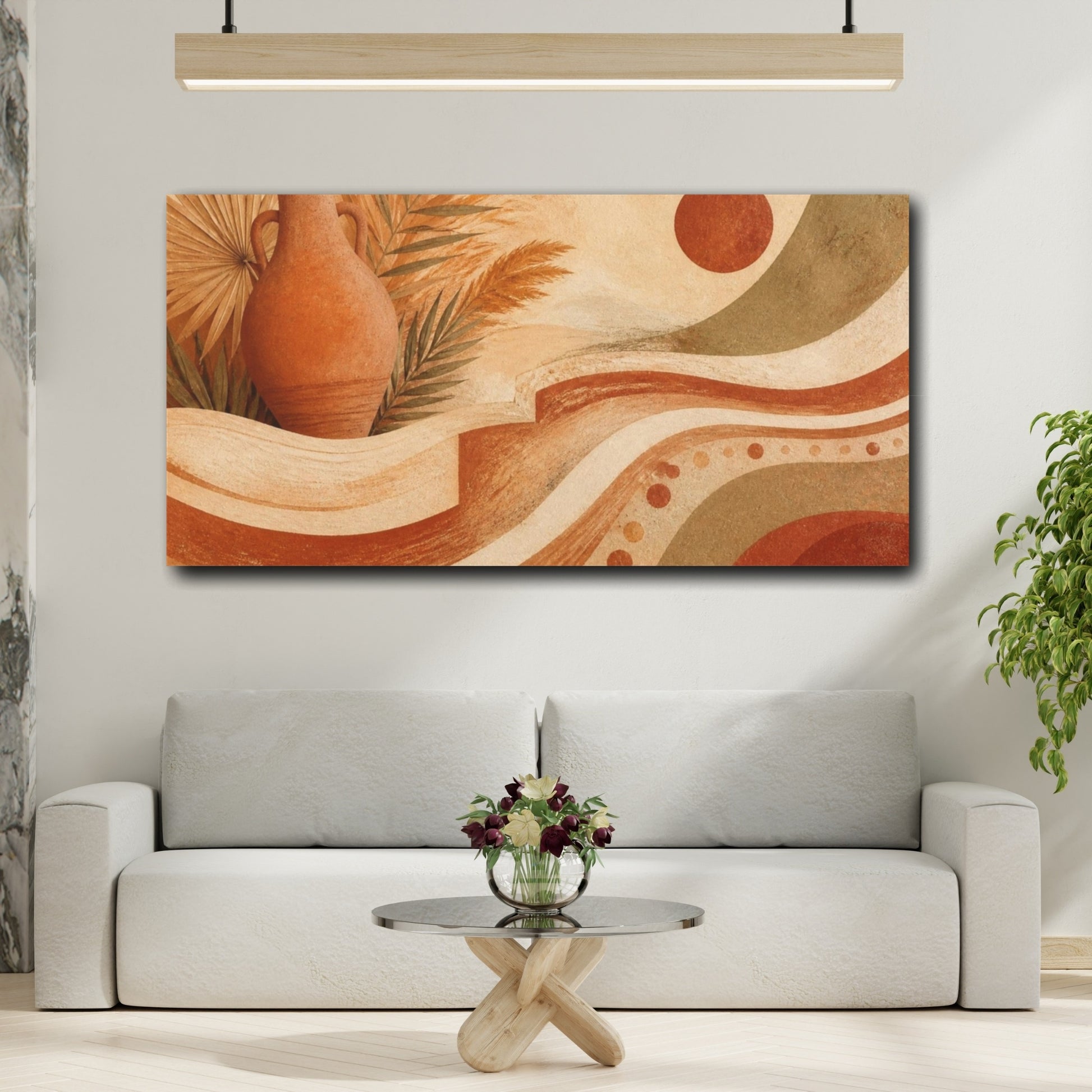 Mockup 2. Boho Terracotta Amphora shown as canvas print