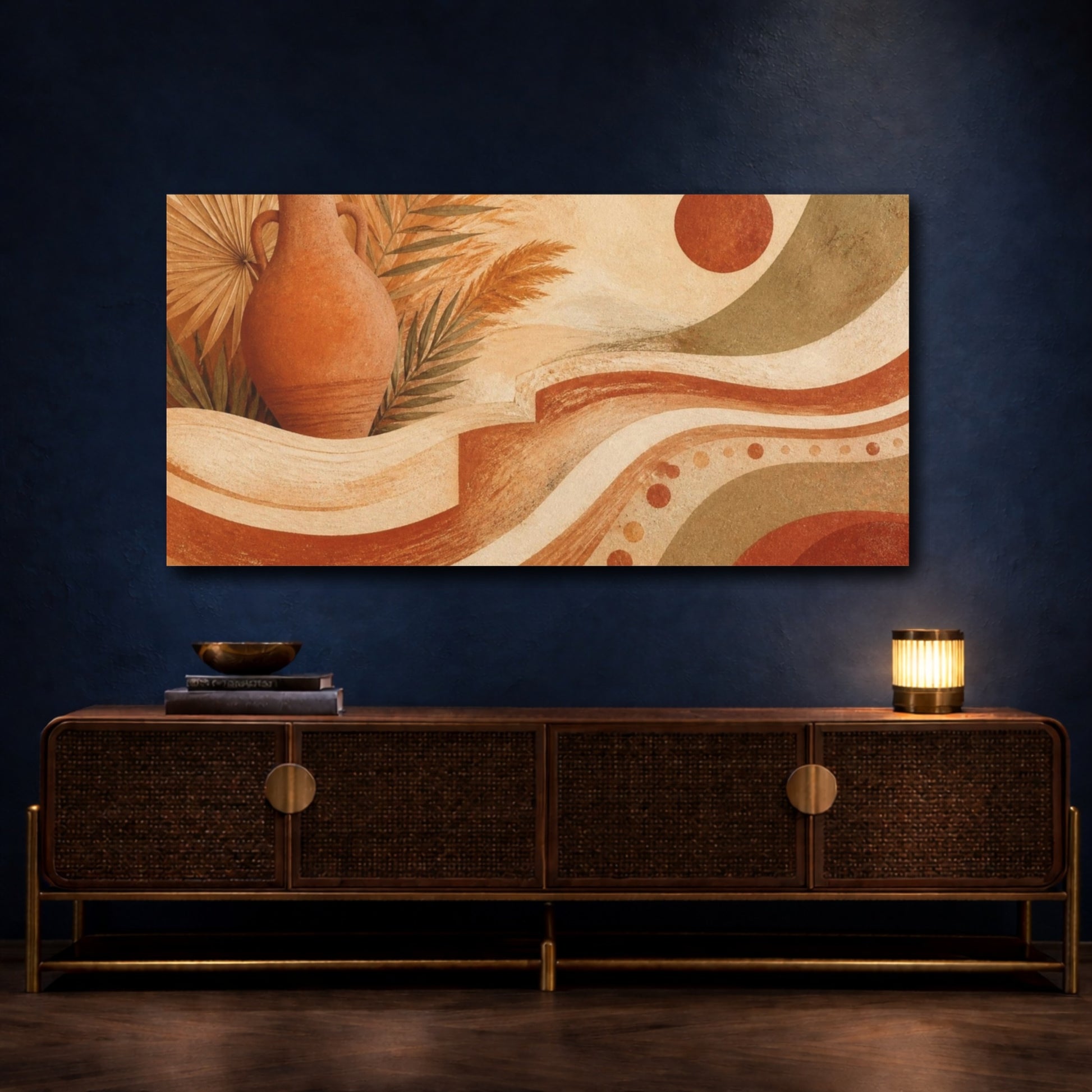 Mockup 4. Boho Terracotta Amphora shown as canvas print