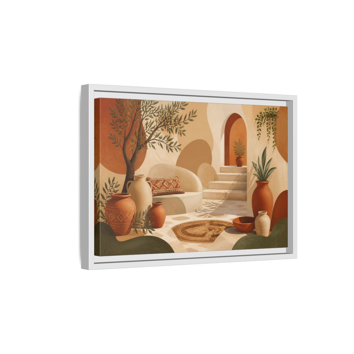 Side Mockup 4. Boho Terracotta Pots Courtyard shown as framed canvas print