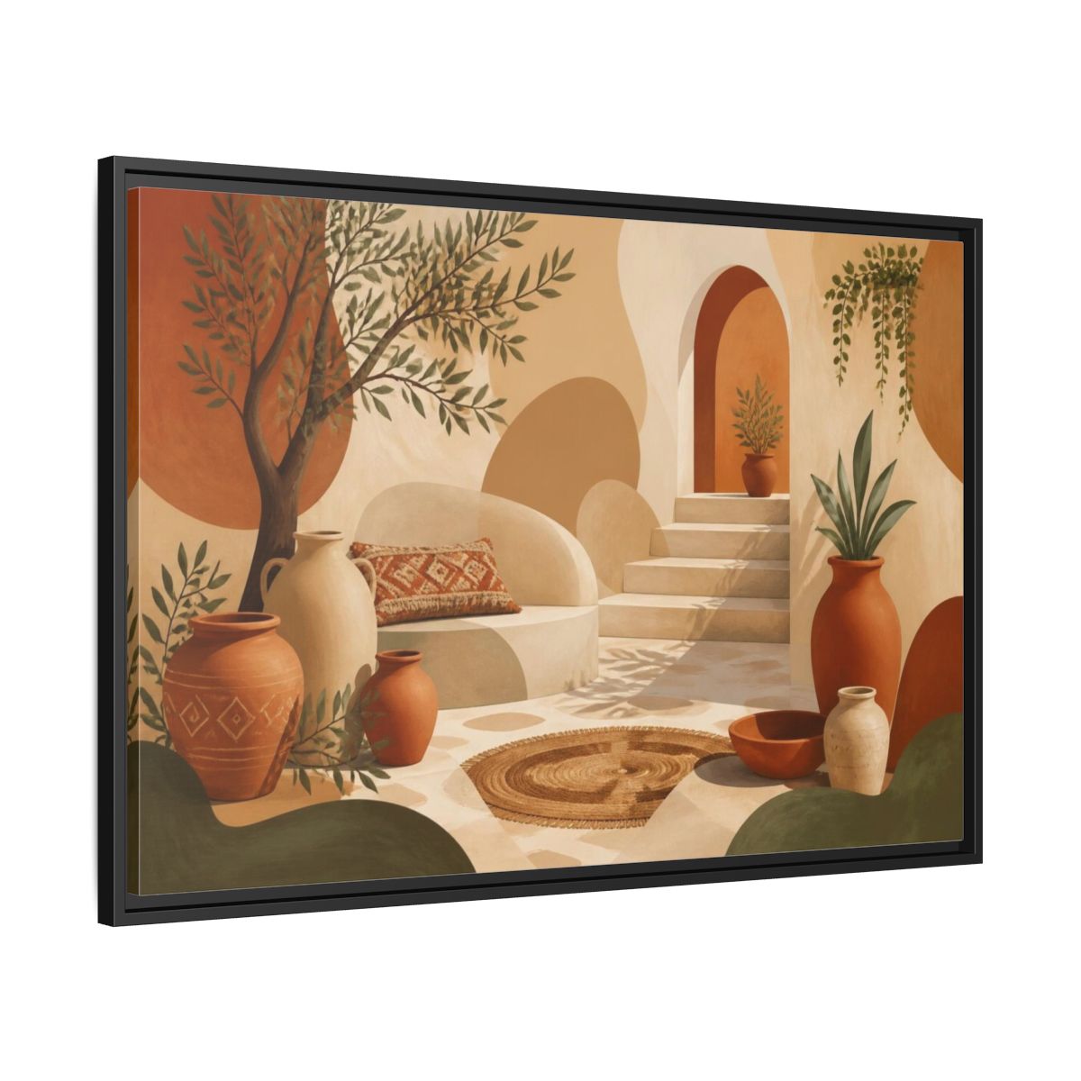 Side Mockup 13. Boho Terracotta Pots Courtyard shown as framed canvas print