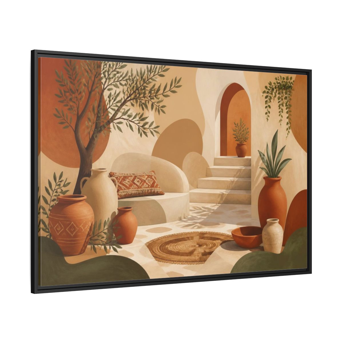 Side Mockup 12. Boho Terracotta Pots Courtyard shown as framed canvas print