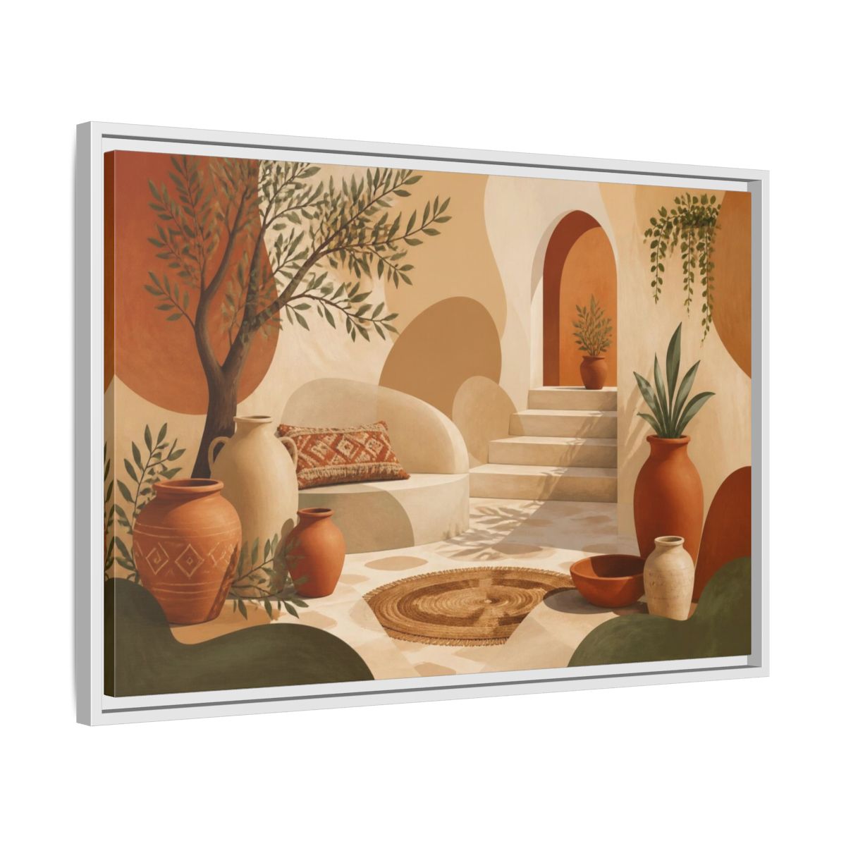 Side Mockup 10. Boho Terracotta Pots Courtyard shown as framed canvas print