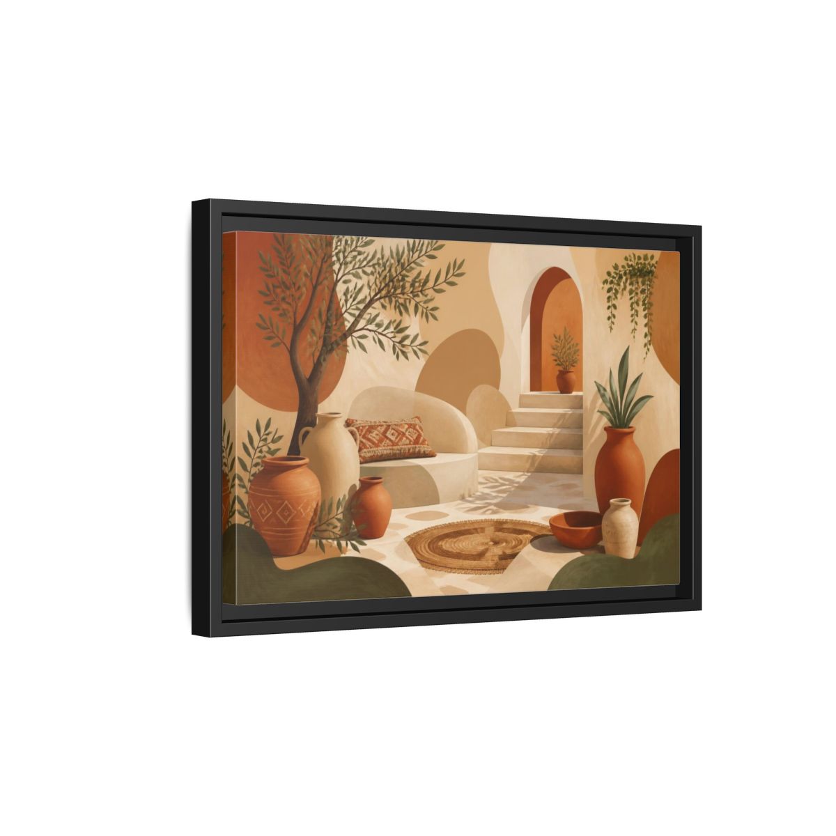 Side Mockup 6. Boho Terracotta Pots Courtyard shown as framed canvas print