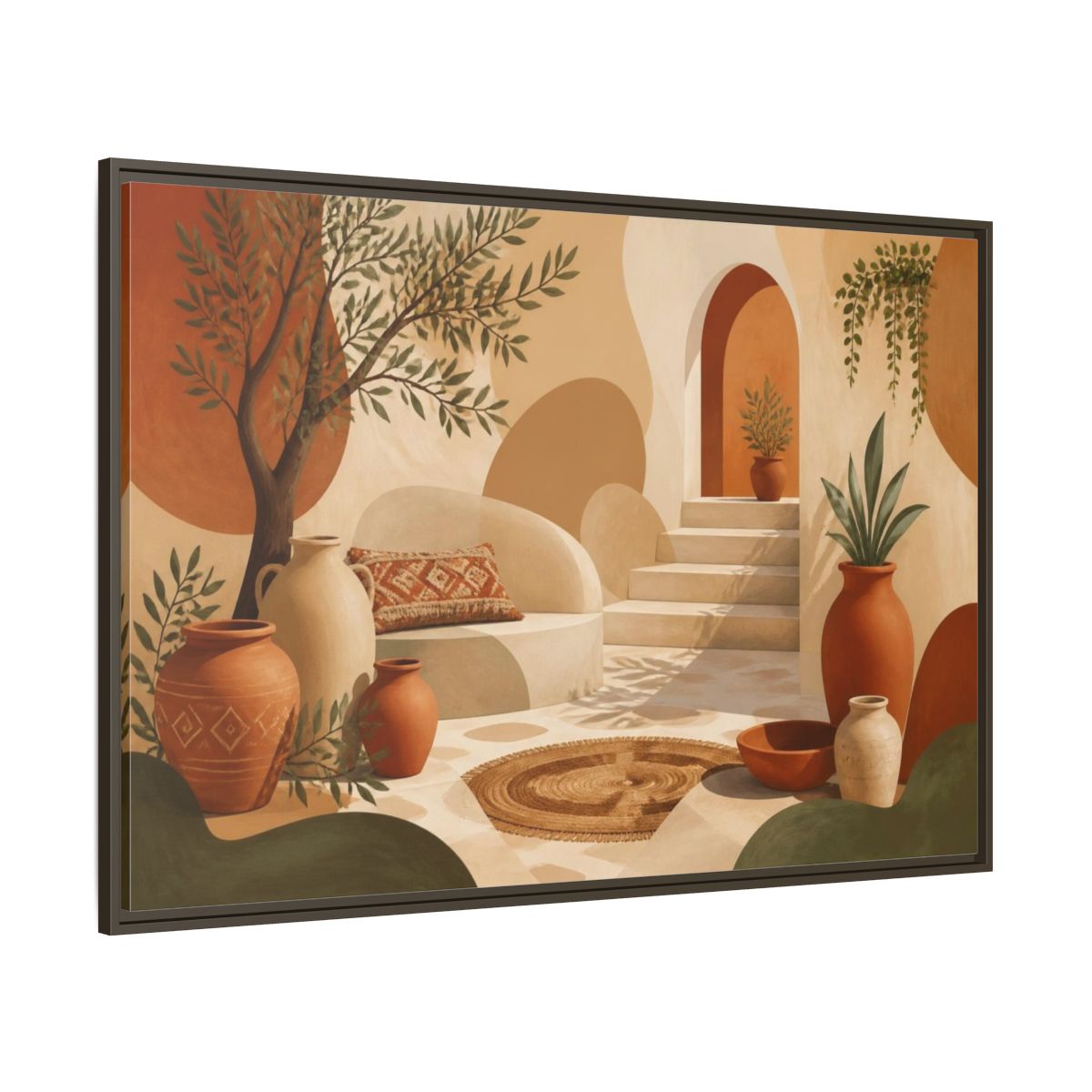 Side Mockup 8. Boho Terracotta Pots Courtyard shown as framed canvas print