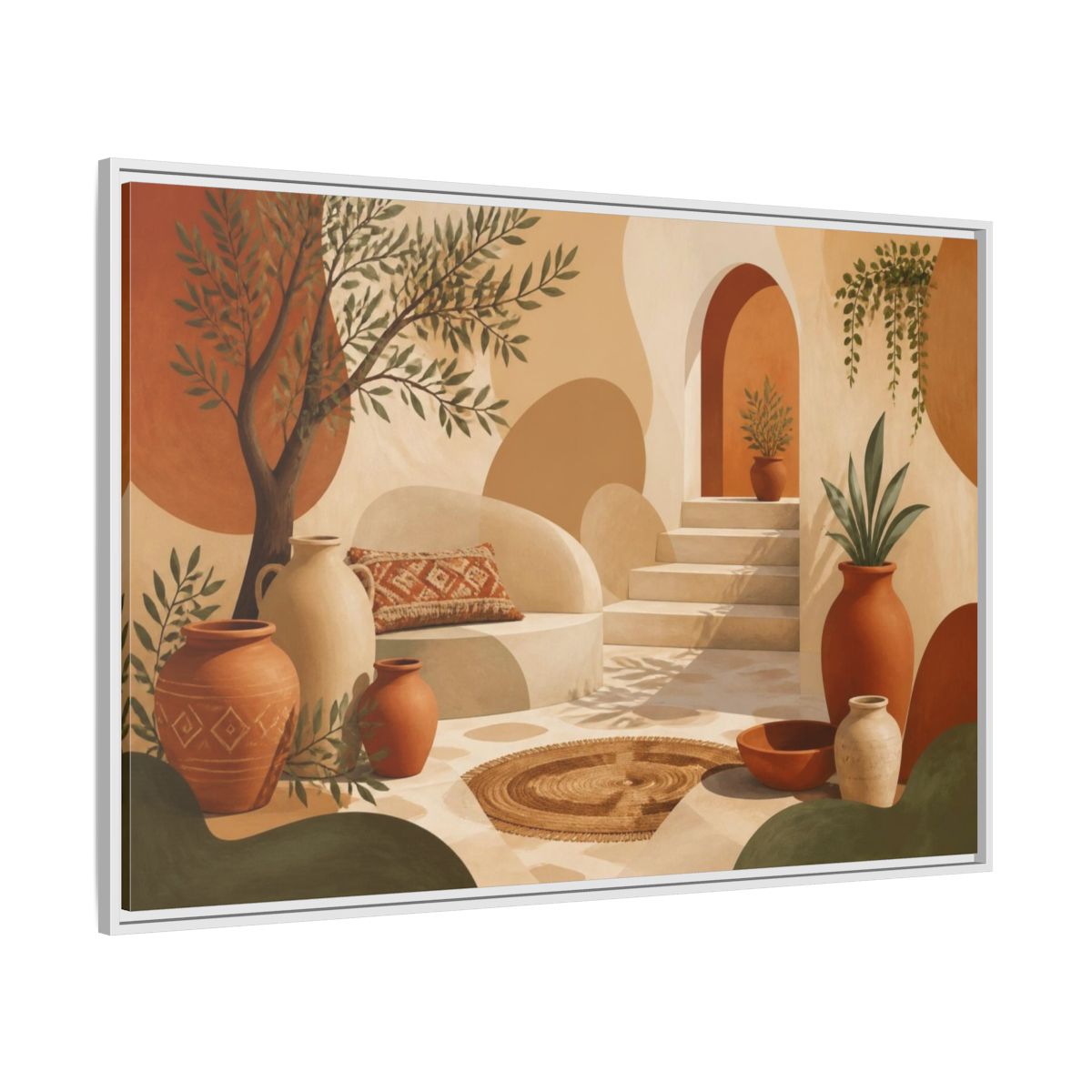 Side Mockup 7. Boho Terracotta Pots Courtyard shown as framed canvas print