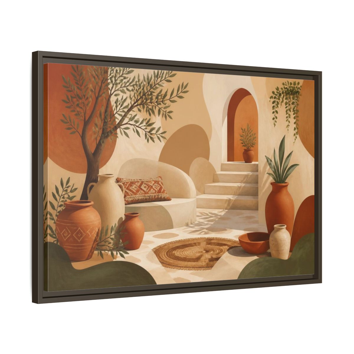 Side Mockup 11. Boho Terracotta Pots Courtyard shown as framed canvas print