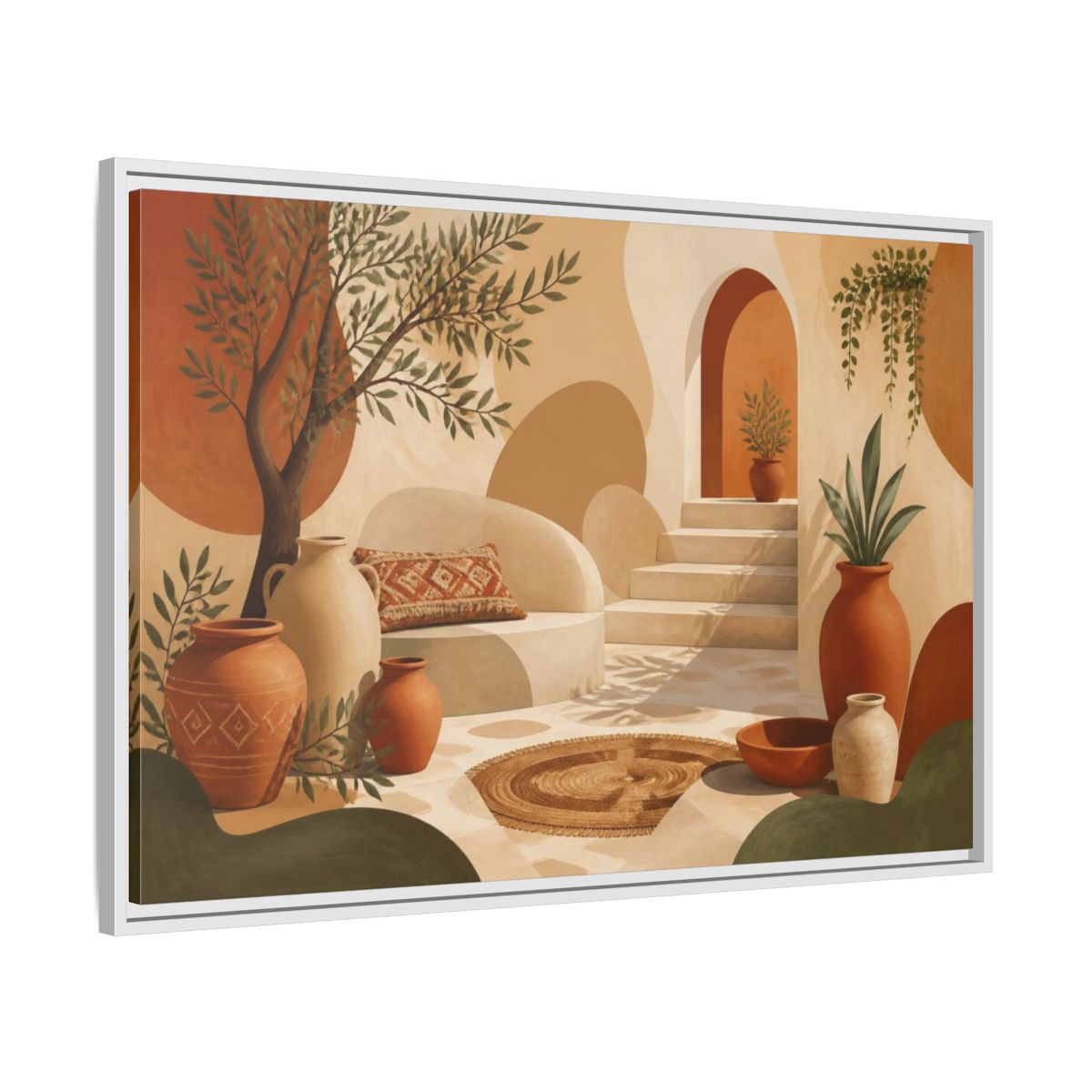 Side Mockup 9. Boho Terracotta Pots Courtyard shown as framed canvas print