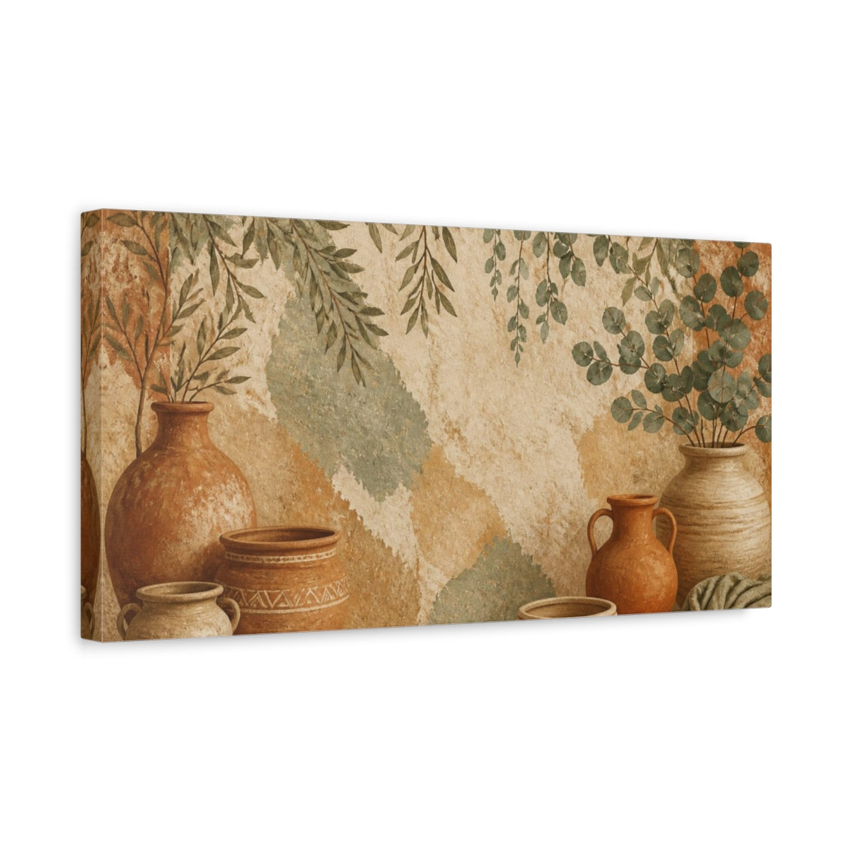 Side Mockup 3. Boho Terracotta Pots With Eucalyptus shown as canvas print