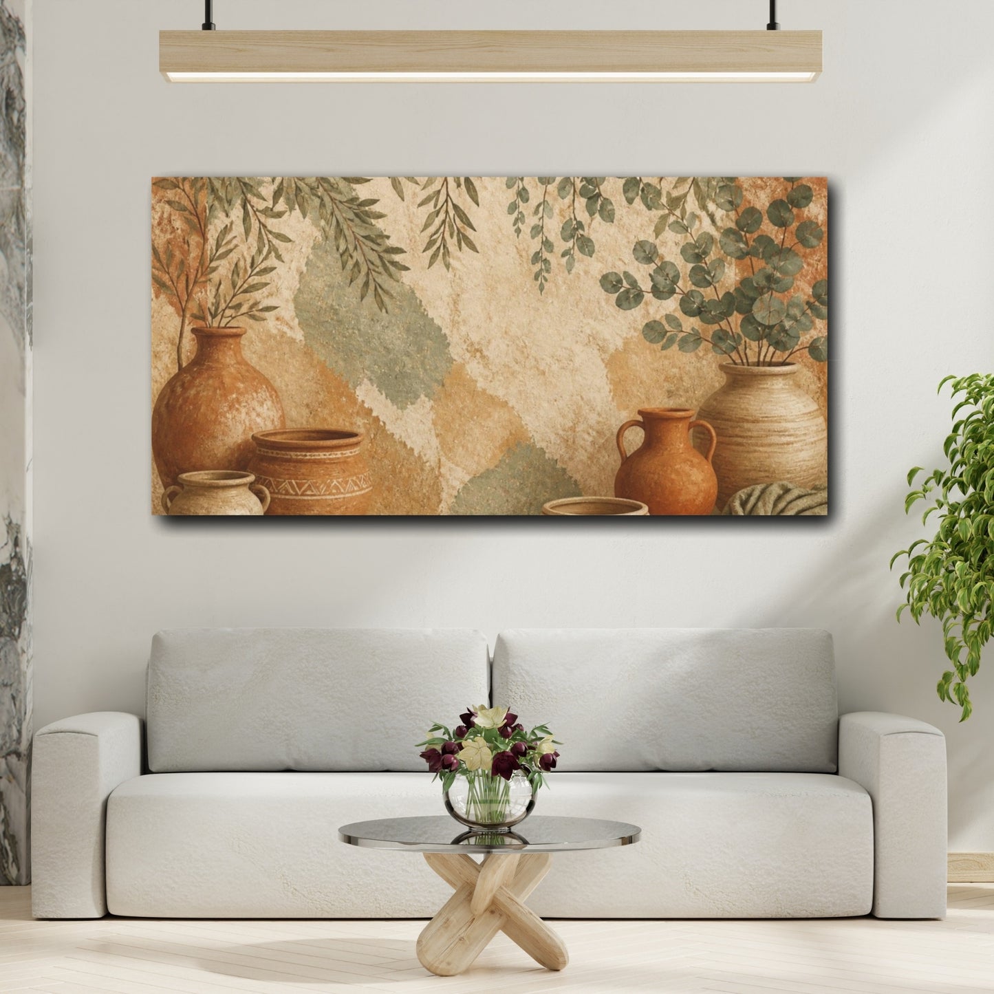 Mockup 2. Boho Terracotta Pots With Eucalyptus shown as canvas print