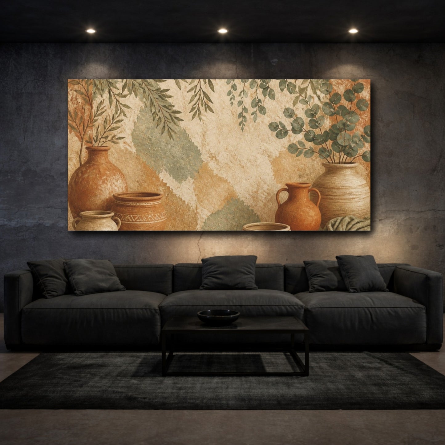Mockup 3. Boho Terracotta Pots With Eucalyptus shown as canvas print