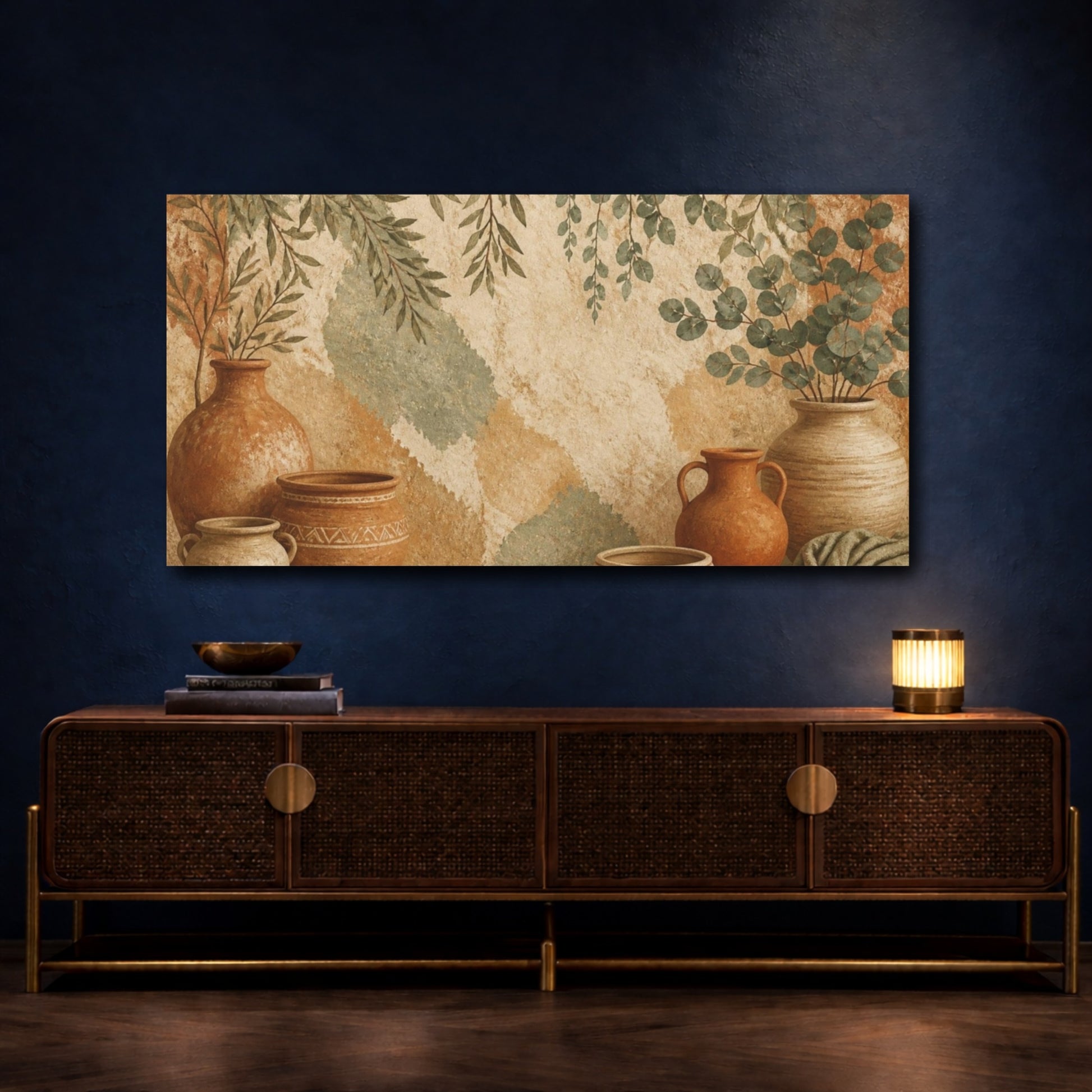 Mockup 4. Boho Terracotta Pots With Eucalyptus shown as canvas print