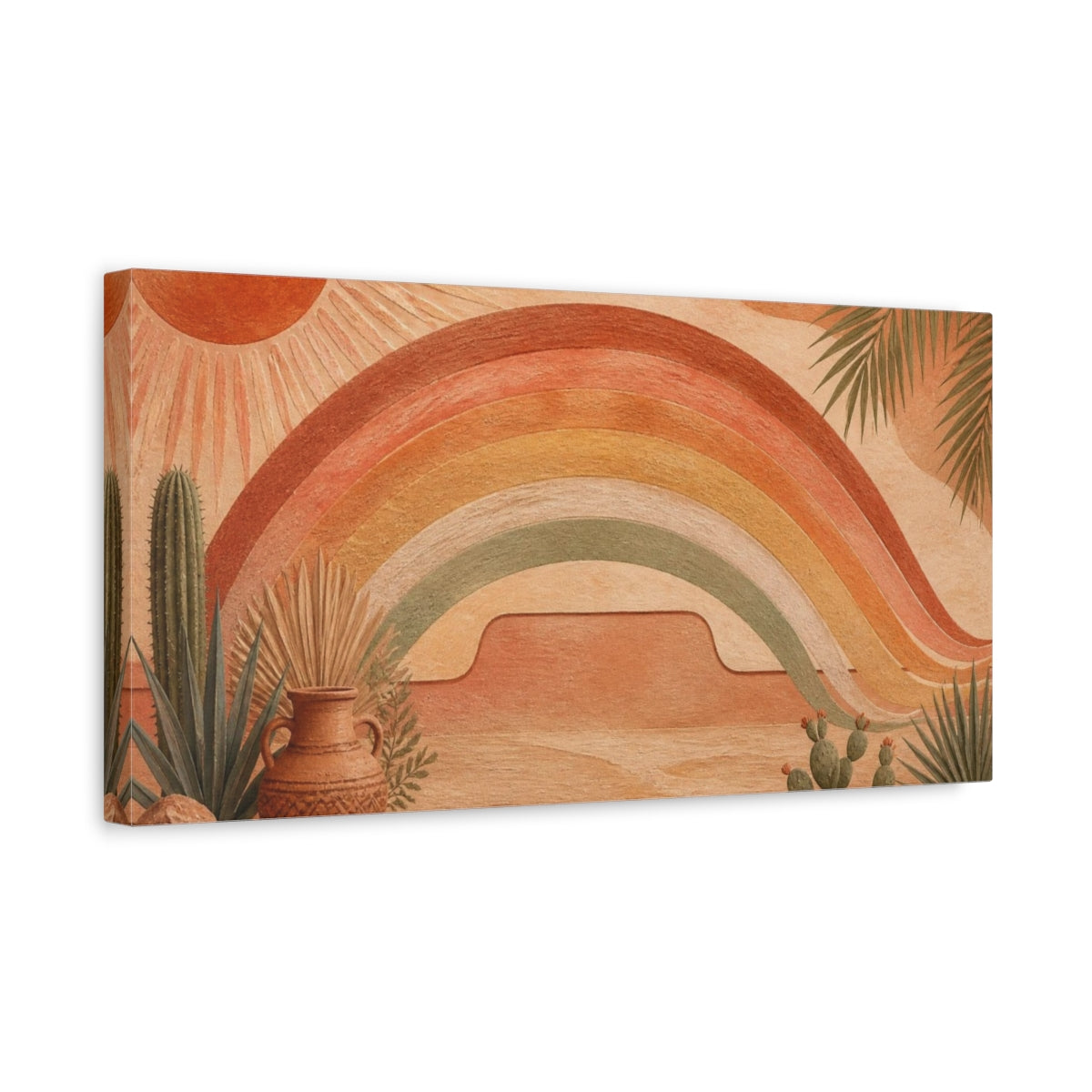 Side Mockup 3. Boho Terracotta Rainbow shown as canvas print