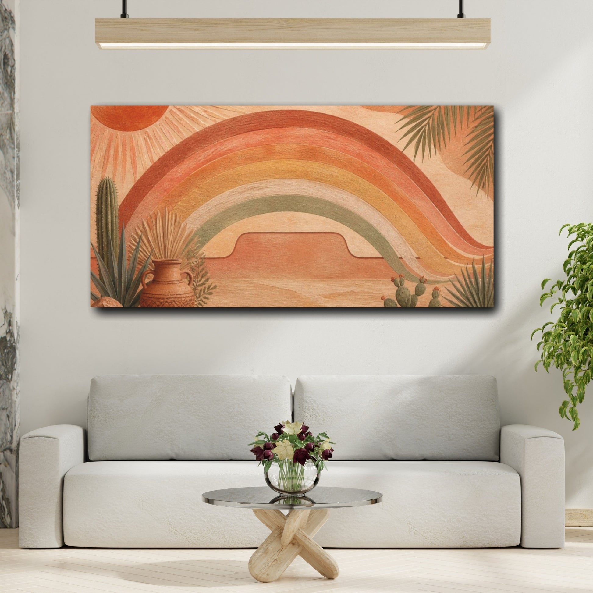 Mockup 2. Boho Terracotta Rainbow shown as canvas print