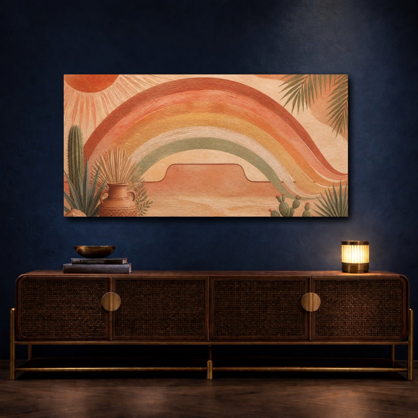 Mockup 4. Boho Terracotta Rainbow shown as canvas print