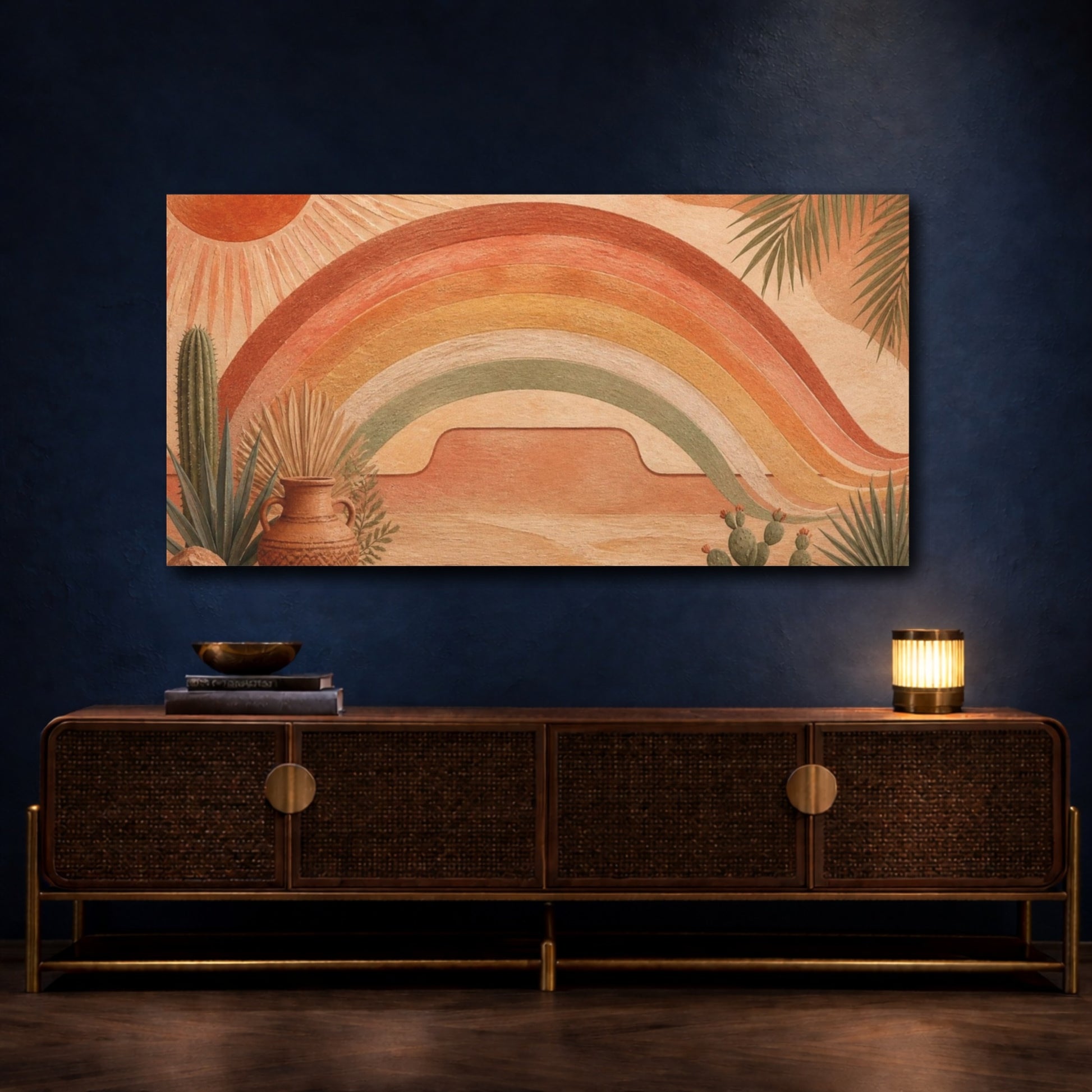 Mockup 4. Boho Terracotta Rainbow shown as canvas print