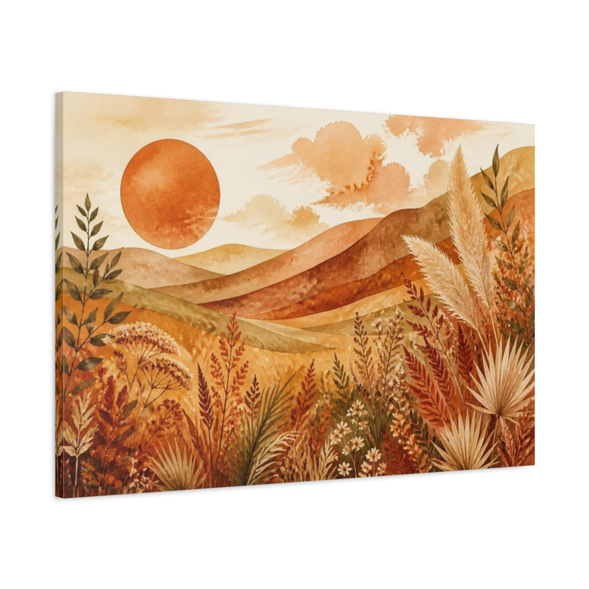 Main Mockup. Boho Terracotta Sun shown as canvas print