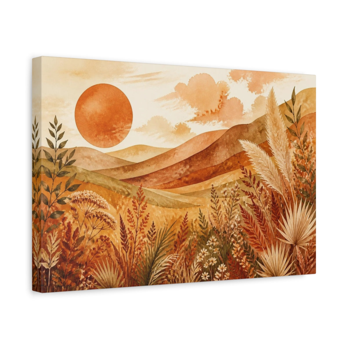 Side Mockup 4. Boho Terracotta Sun shown as canvas print