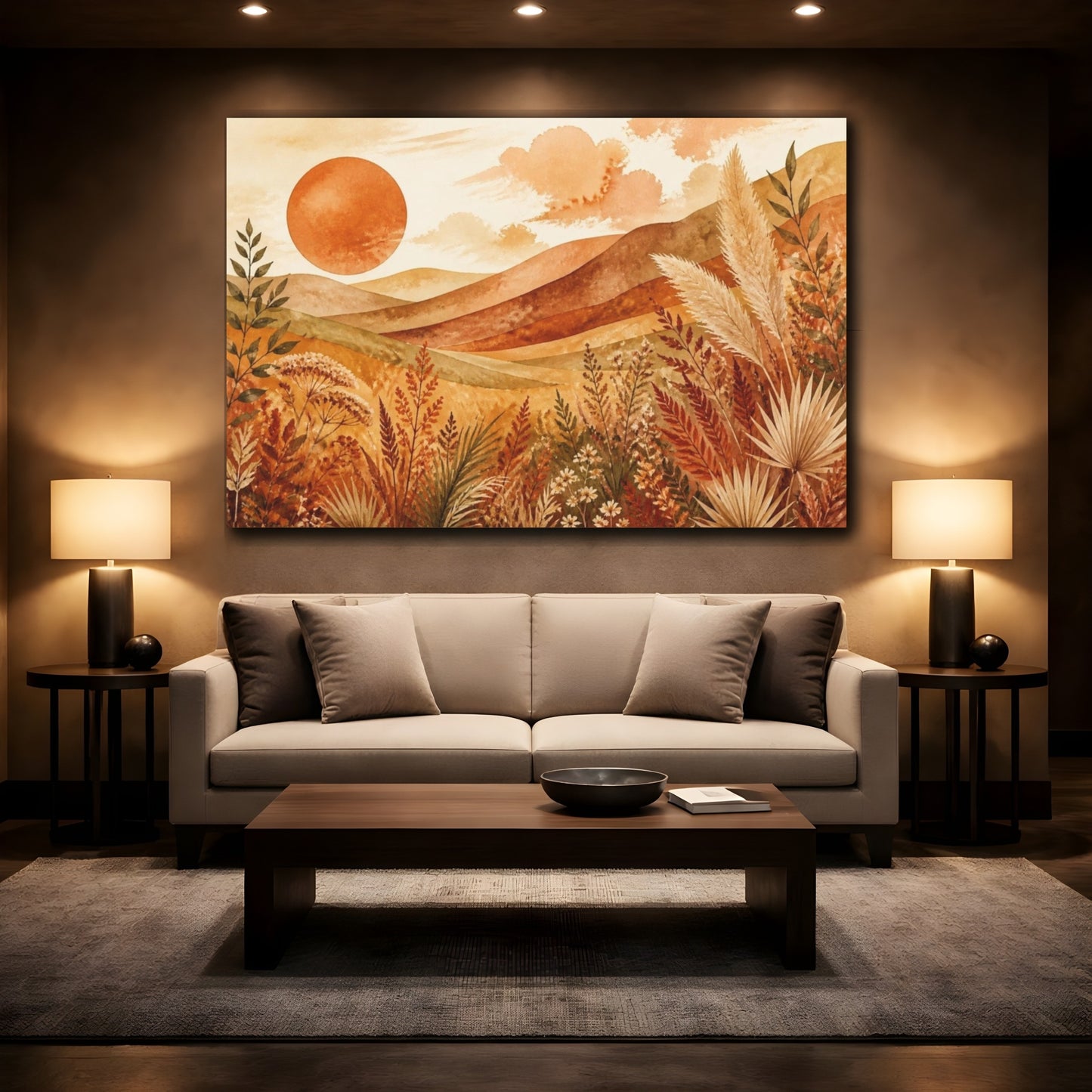 Mockup 2. Boho Terracotta Sun shown as canvas print