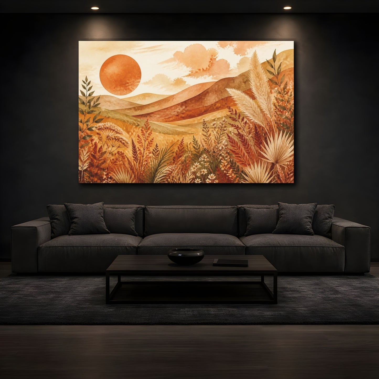 Mockup 3. Boho Terracotta Sun shown as canvas print