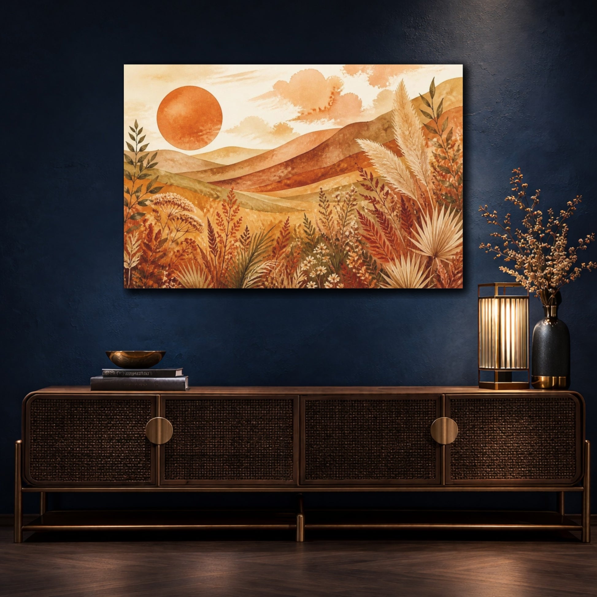 Mockup 4. Boho Terracotta Sun shown as canvas print