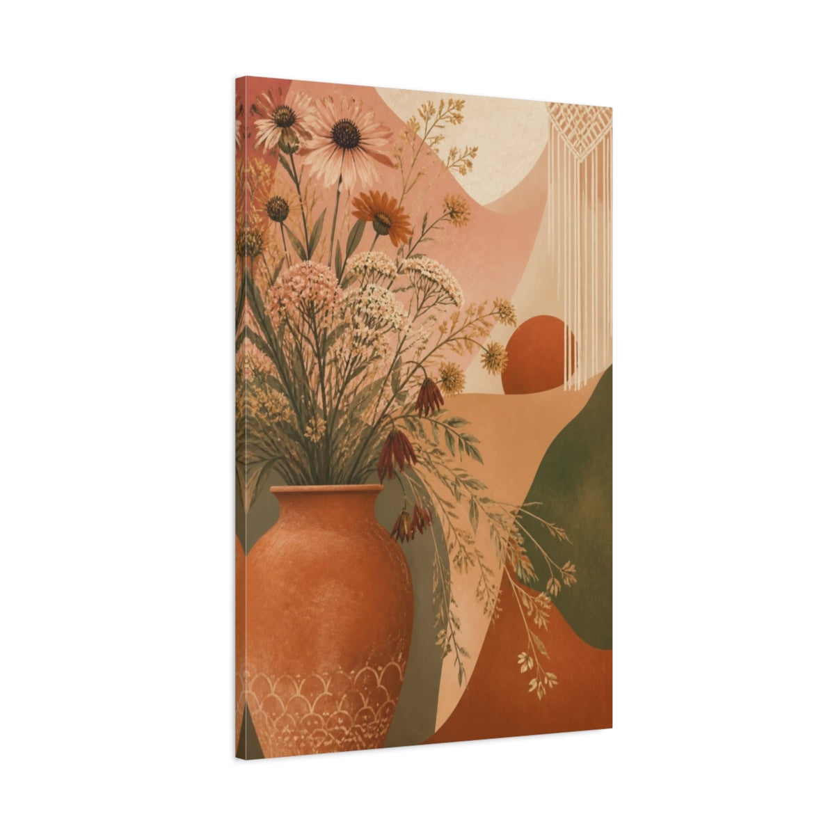 Main Mockup. Boho Terracotta Vase shown as canvas print