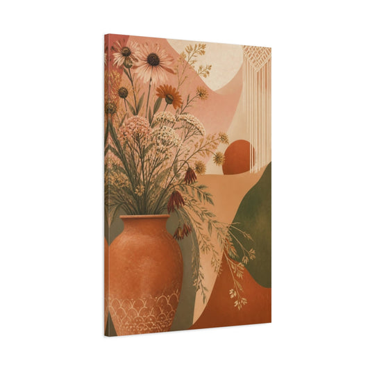 Main Mockup. Boho Terracotta Vase shown as canvas print
