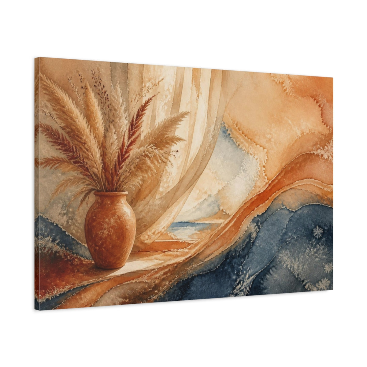 Main Mockup. Boho Terracotta Vase shown as canvas print