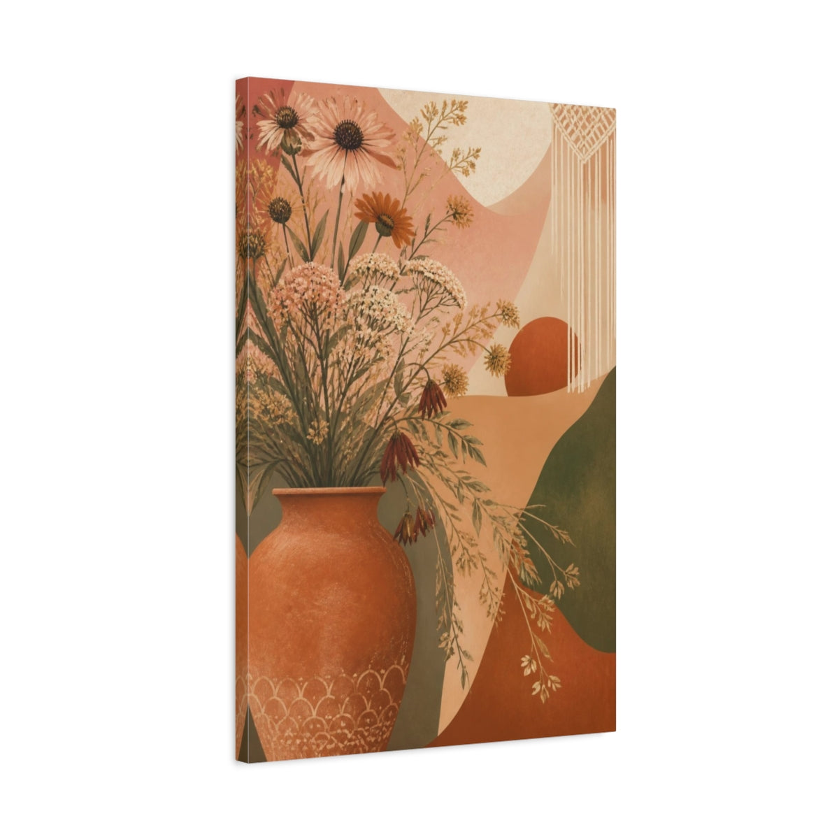 Side Mockup 2. Boho Terracotta Vase shown as canvas print