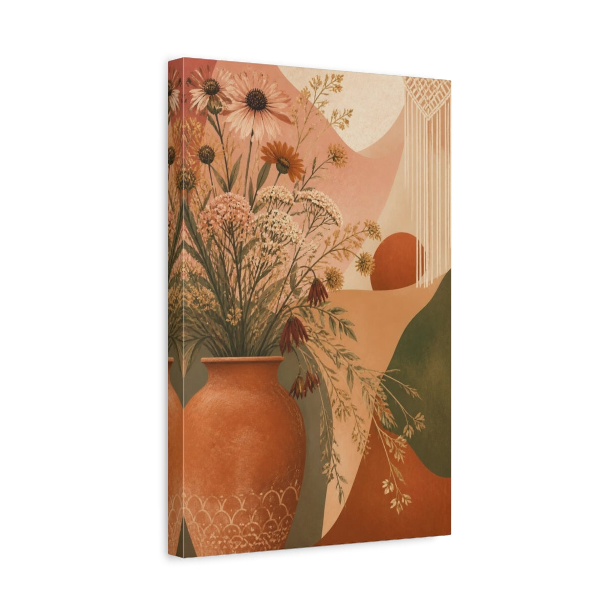 Side Mockup 4. Boho Terracotta Vase shown as canvas print
