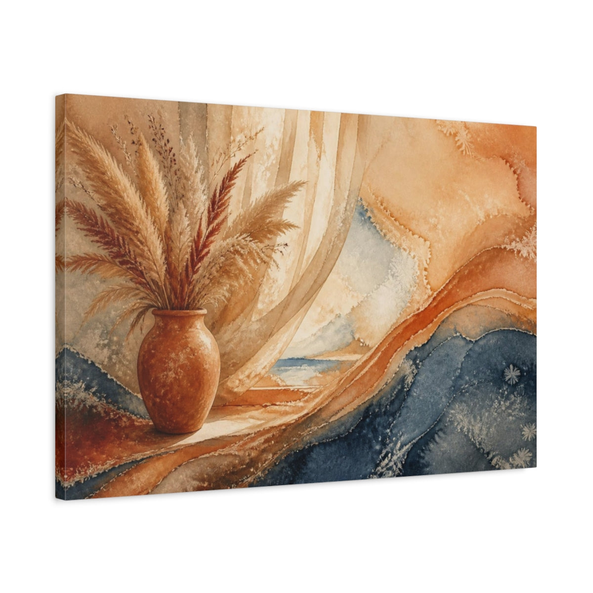 Side Mockup 2. Boho Terracotta Vase shown as canvas print