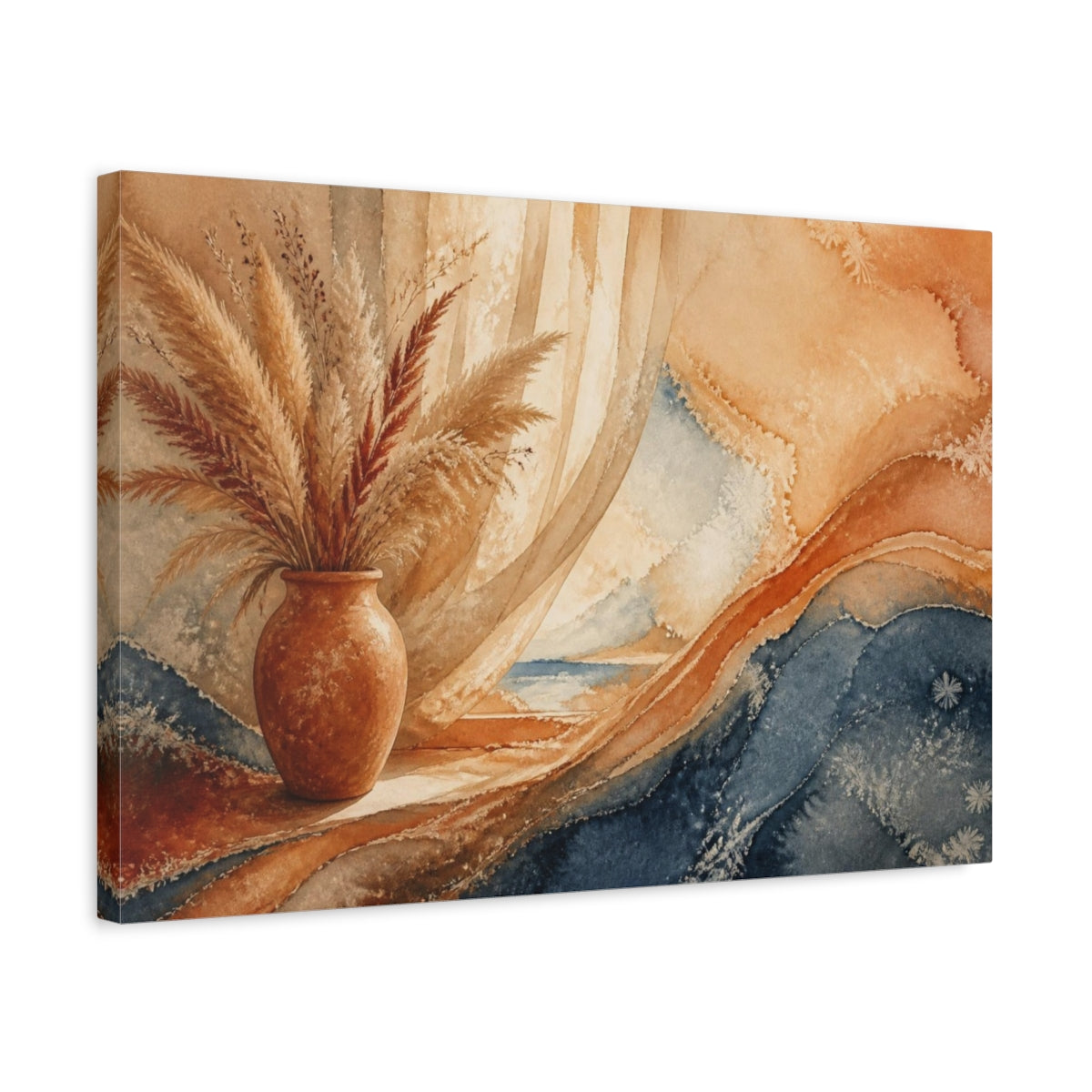 Side Mockup 3. Boho Terracotta Vase shown as canvas print