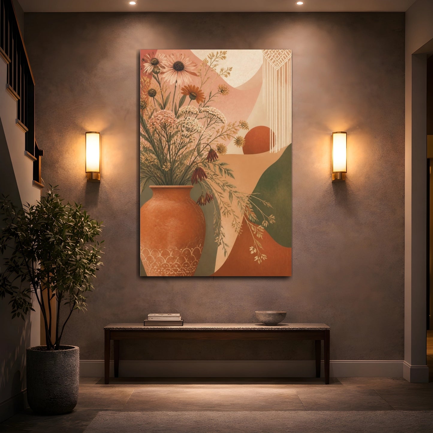 Mockup 2. Boho Terracotta Vase shown as canvas print