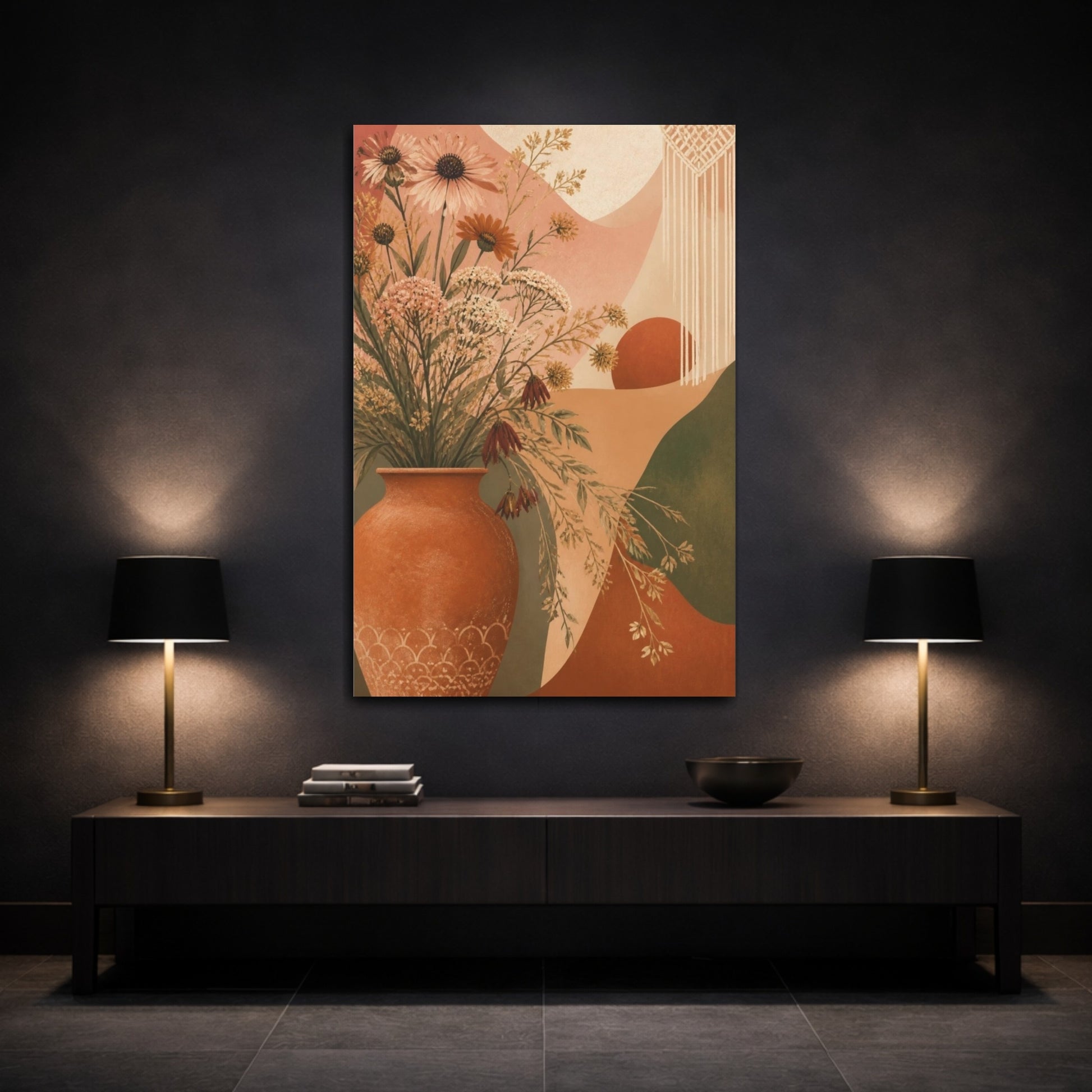 Mockup 3. Boho Terracotta Vase shown as canvas print