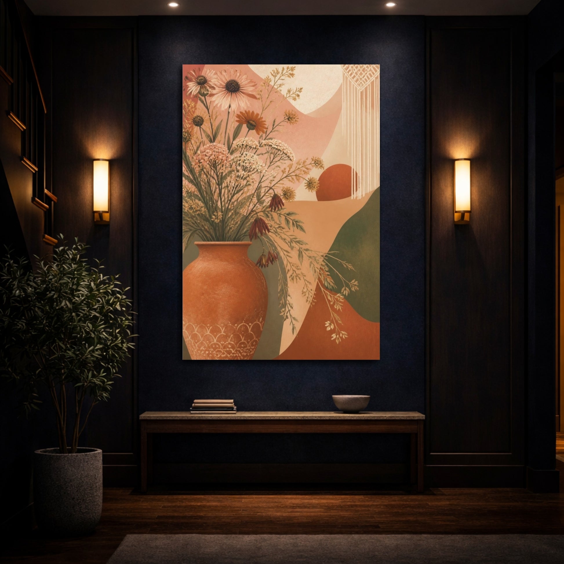 Mockup 4. Boho Terracotta Vase shown as canvas print