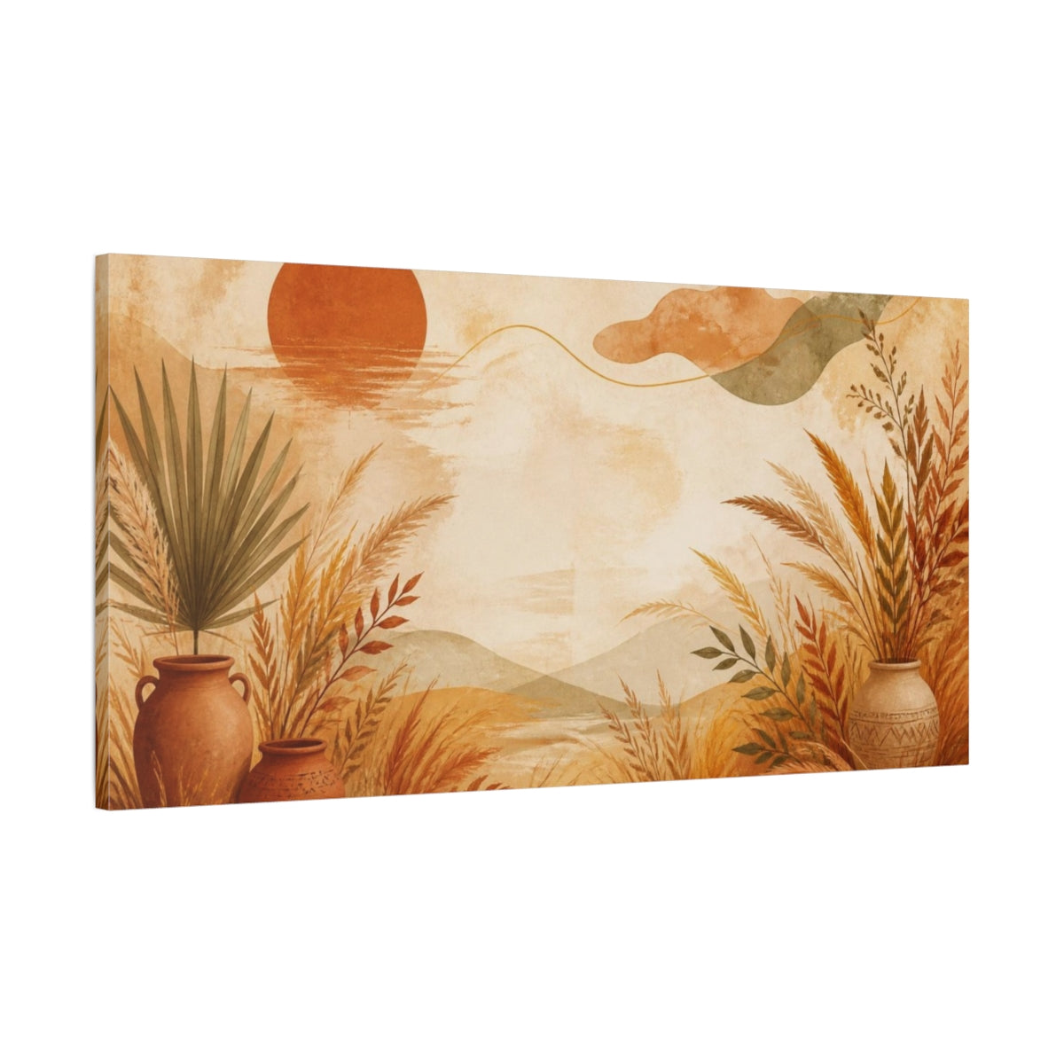 Main Mockup. Boho Terracotta Vases shown as canvas print