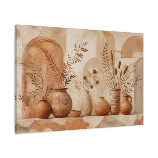 Main Mockup. Boho Terracotta Vases shown as canvas print
