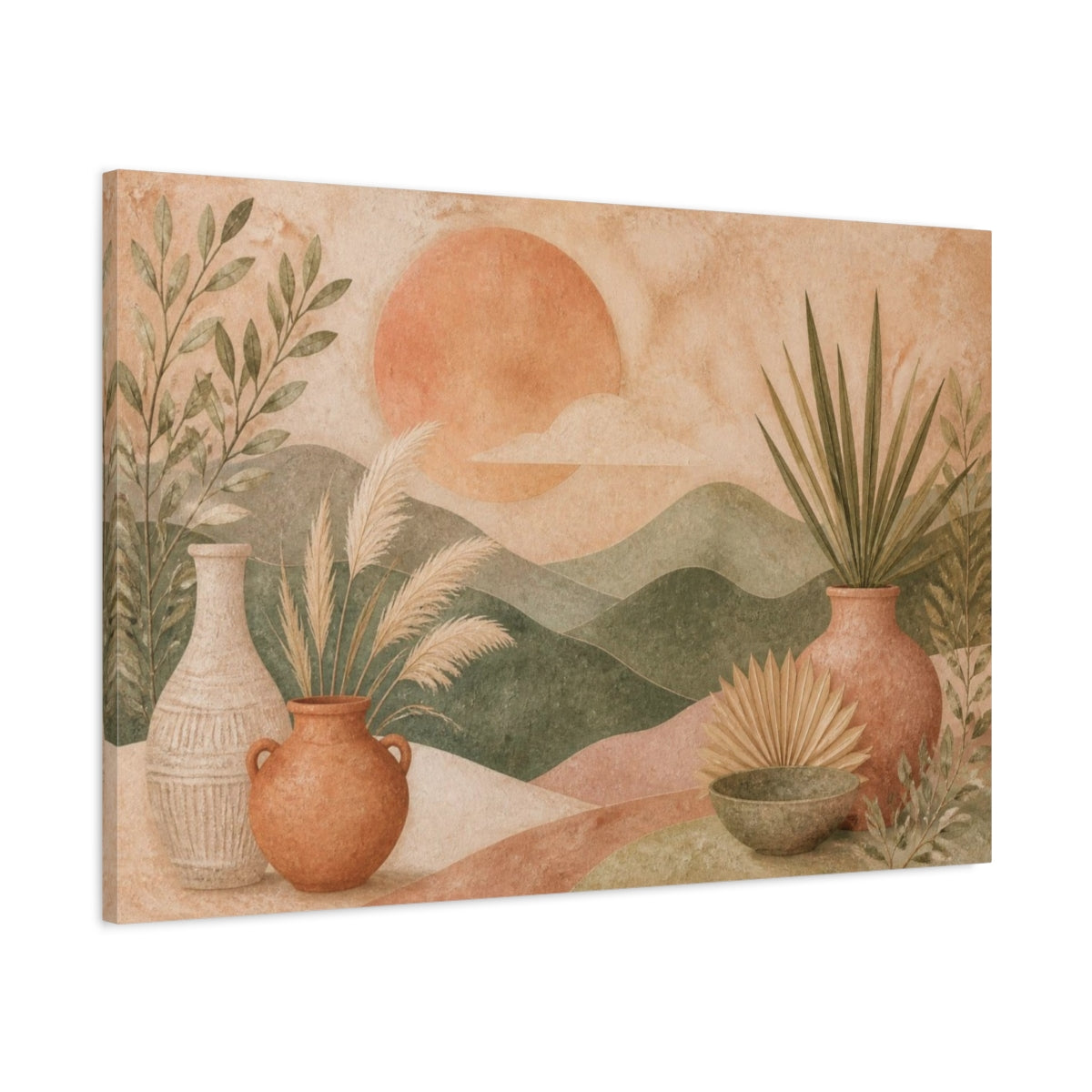 Main Mockup. Boho Terracotta Vases shown as canvas print