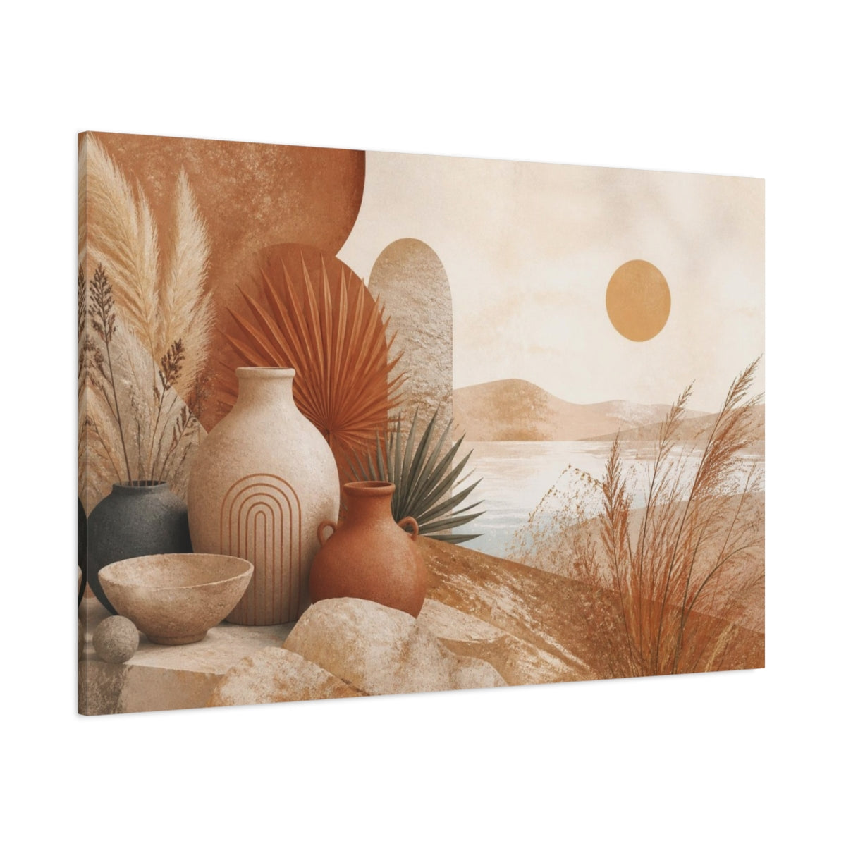 Side Mockup 1. Boho Terracotta Vases shown as canvas print
