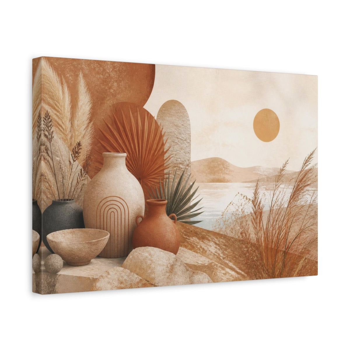 Side Mockup 4. Boho Terracotta Vases shown as canvas print
