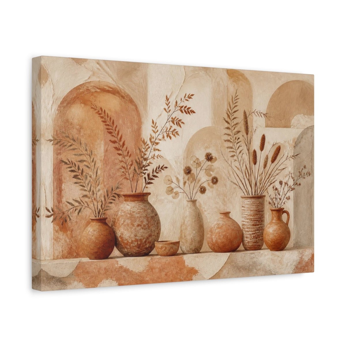 Boho Terracotta Vases Canvas Print – Living Room, Above Fireplace - YesArtYes
