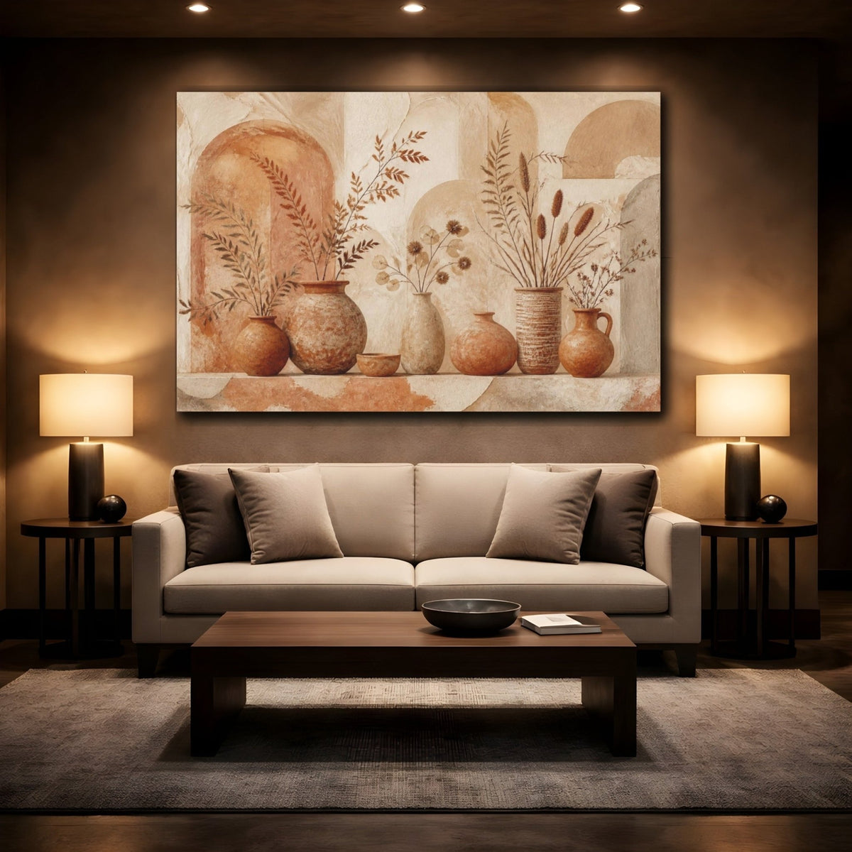 Boho Terracotta Vases Canvas Print – Living Room, Above Fireplace - YesArtYes