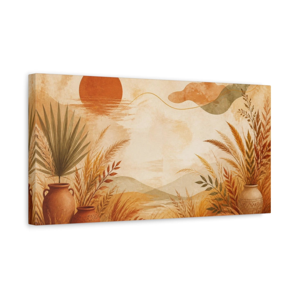 Side Mockup 3. Boho Terracotta Vases shown as canvas print