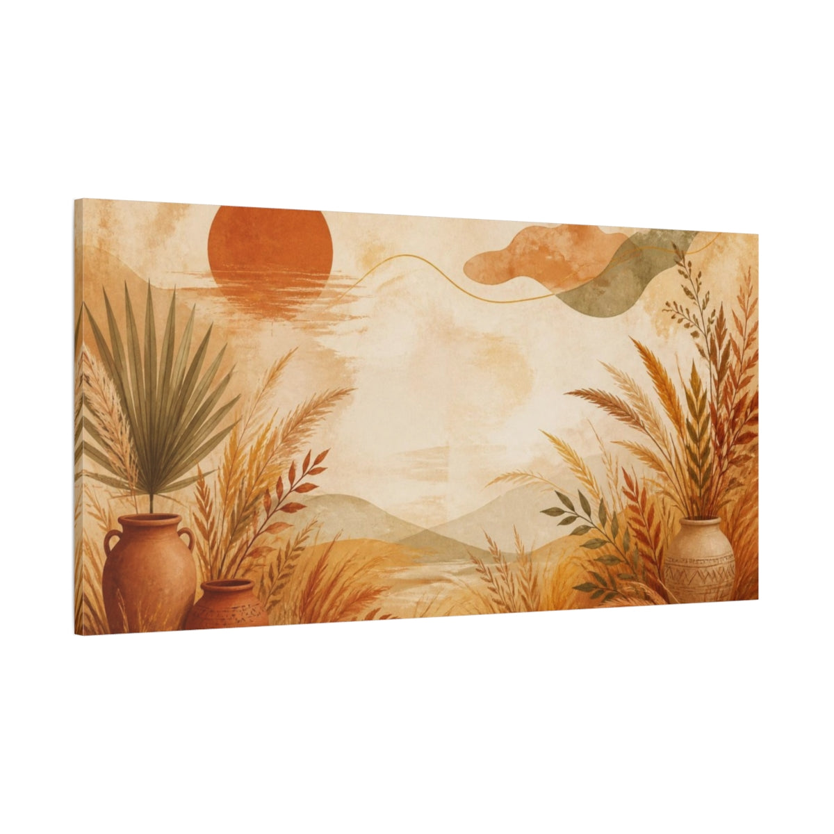 Side Mockup 2. Boho Terracotta Vases shown as canvas print