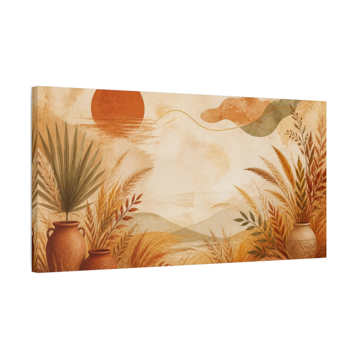 Side Mockup 1. Boho Terracotta Vases shown as canvas print